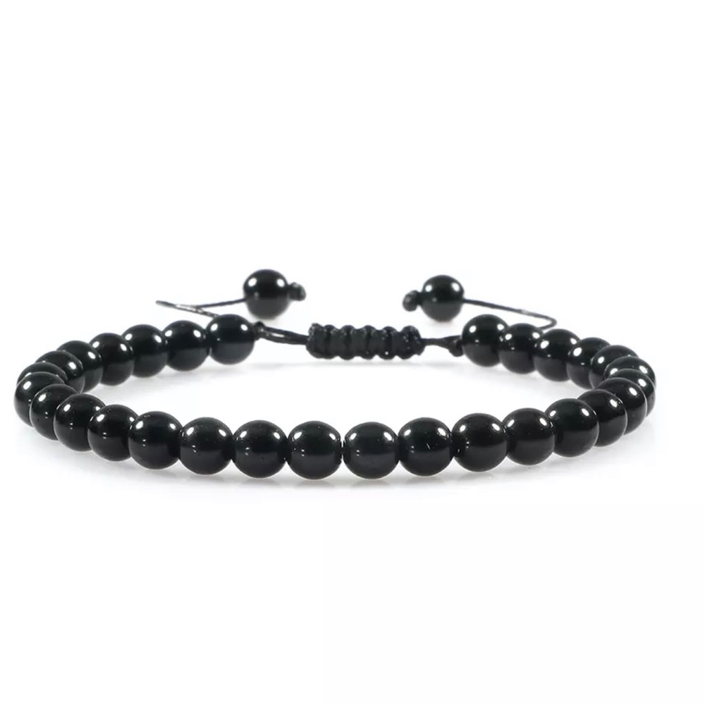 Black Obsidian Beaded Bracelet Adjustable Unisex For Men For Women’s